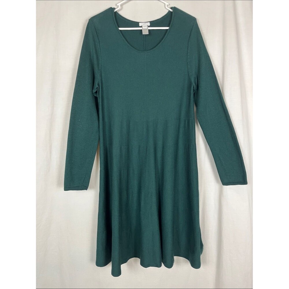 J. Jill Green Cotton Yak Hair Blend Long Sleeve Shift Dress